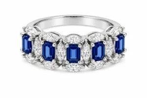 Blue Sapphire & Marquise Diamond Band Ring – 072