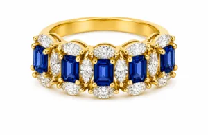 Blue Sapphire and Marquise Diamond Band Ring – 091