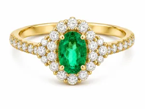 Emerald & Diamond Halo Ring – 073