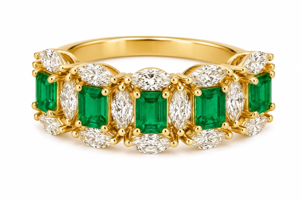 Emerald & Marquise Diamond Band Ring – 045