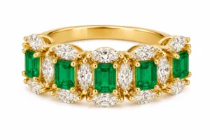 Emerald & Marquise Diamond Band Ring – 045