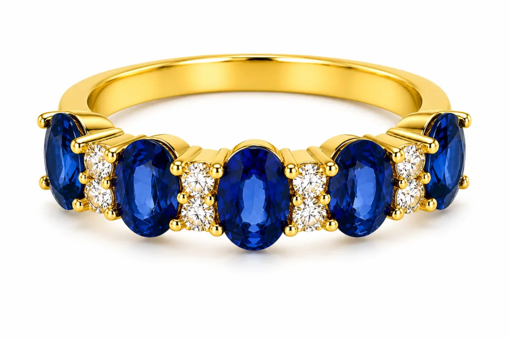 Blue Sapphire & Diamond Five-Stone Ring – 046
