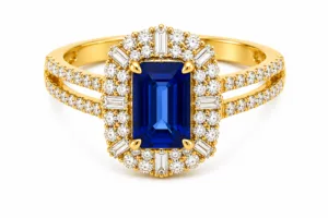 Blue Sapphire & Diamond Split Shank Ring – 078