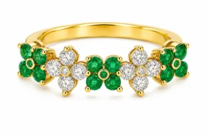 Emerald & Diamond Clover Band Ring – 075