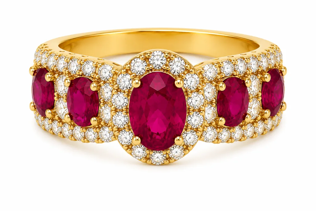 Ruby & Diamond Wide Band Ring – 079