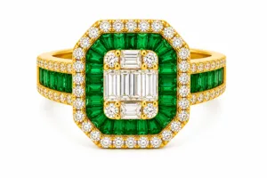 Emerald & Diamond Wide Band Ring – 077