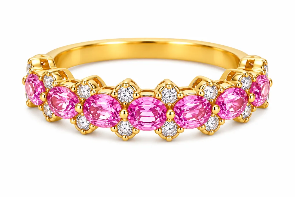 Pink Sapphire & Diamond Band Ring – 080
