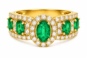 Emerald & Diamond Wide Band Ring – 082