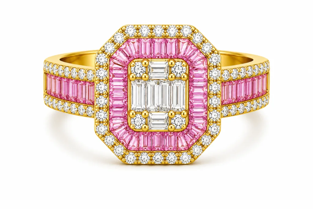 Pink Sapphire & Diamond Wide Band Ring – 083