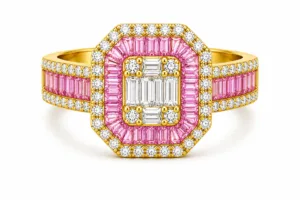 Pink Sapphire & Diamond Wide Band Ring – 083