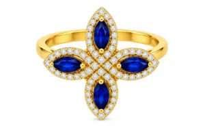 • Blue Sapphire & Diamond Flower Ring – 088