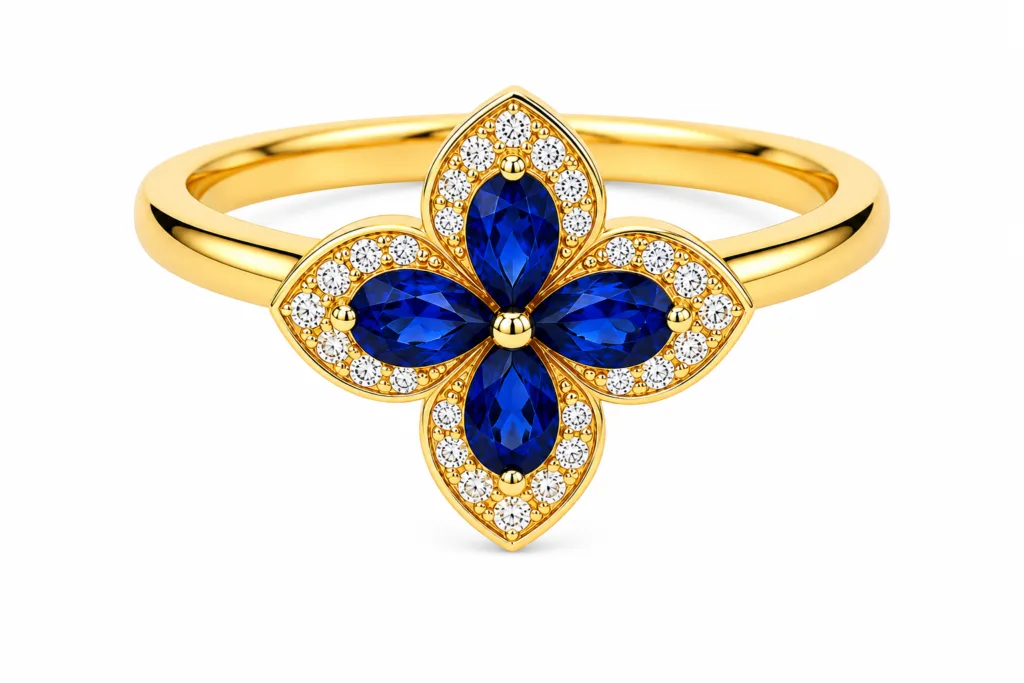 Blue Sapphire Flower Ring – 107