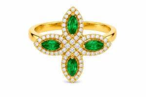 Emerald & Diamond Flower Ring – 087