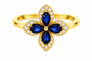 Blue Sapphire & Diamond Flower Ring – 092