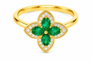 Emerald & Diamond Flower Ring – 095