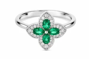 Floral Marquise Emerald & Diamond Ring – 089