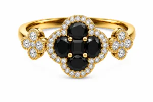 Black Diamond & Diamond Clover Ring – 096