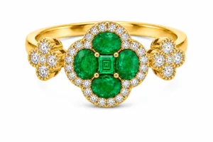 Emerald & Diamond Clover Ring – 098