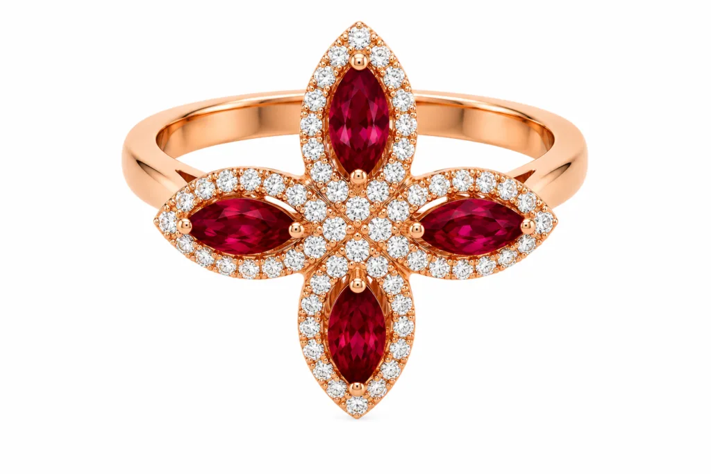 Ruby & Diamond Flower Ring – 091