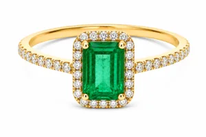 Emerald & Diamond Halo Ring – 094