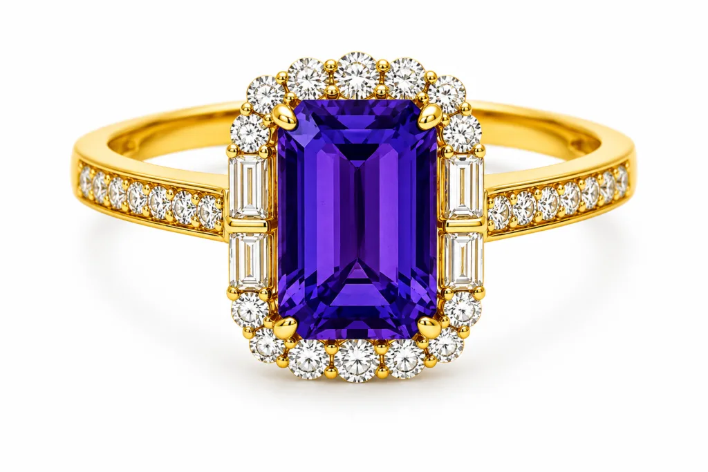 Tanzanite & Diamond Halo Ring – 035