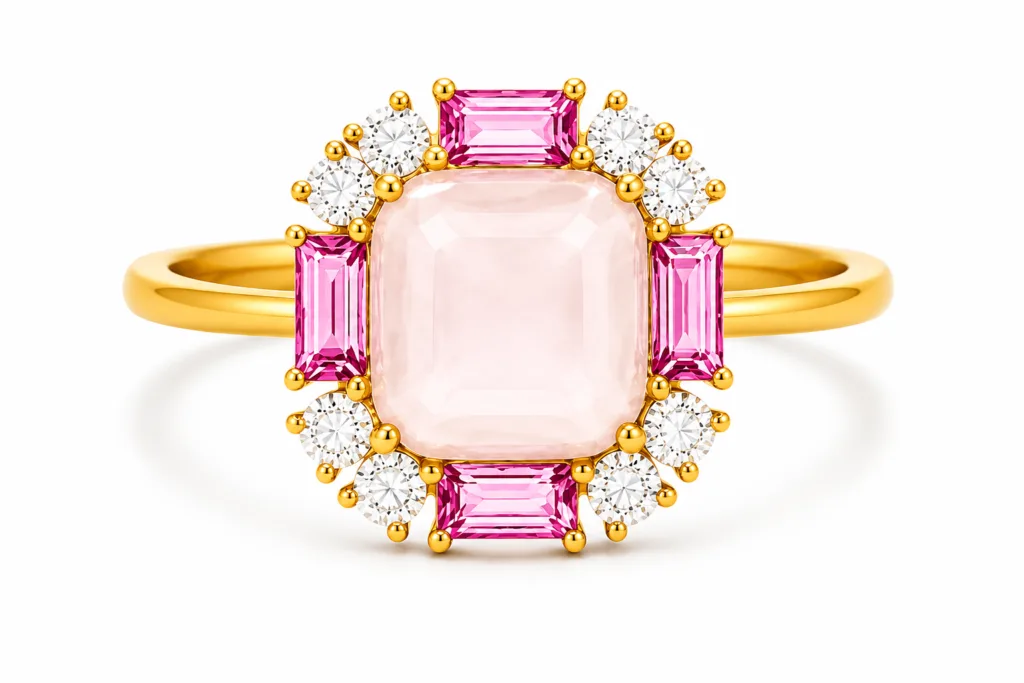 Pink Quartz, Pink Sapphire & Diamond Ring – 102
