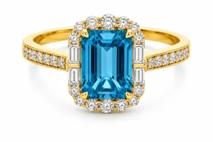 Blue Topaz & Diamond Halo Ring – 101
