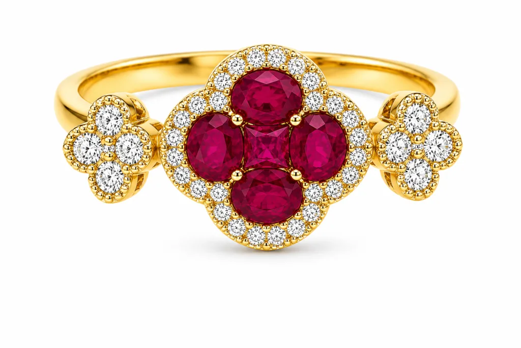 Ruby & Diamond Clover Ring – 103