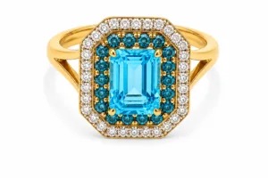 Blue Topaz & Diamond Halo Ring – 104