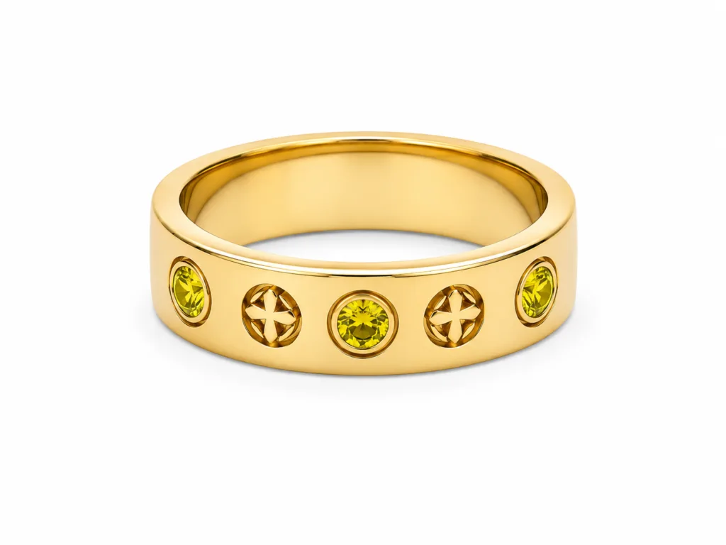 Yellow Emerald Station Band Ring – 106