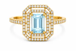 Aquamarine & Diamond Halo Ring – 105