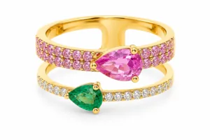 Pink Sapphire, Emerald & Diamond Open Ring – 109