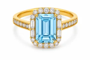 Blue Topaz & Diamond Halo Ring – 107