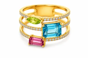 Multicolor Gemstone & Diamond Open Ring – 094