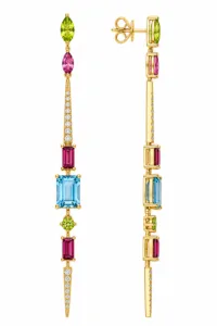 Multicolor Gemstone & Diamond Drop Earrings – 001