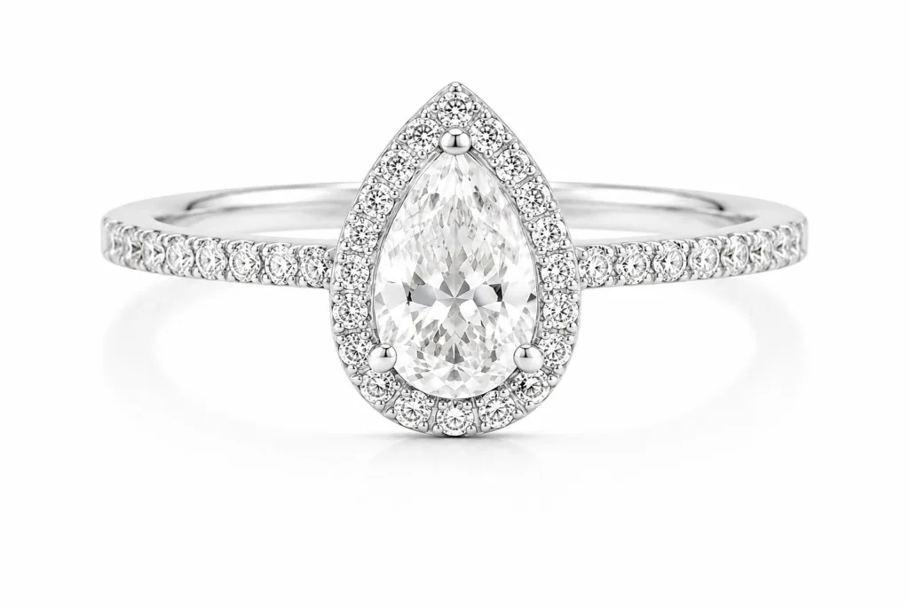 Teardrop Diamond Halo Pavé Ring – 145