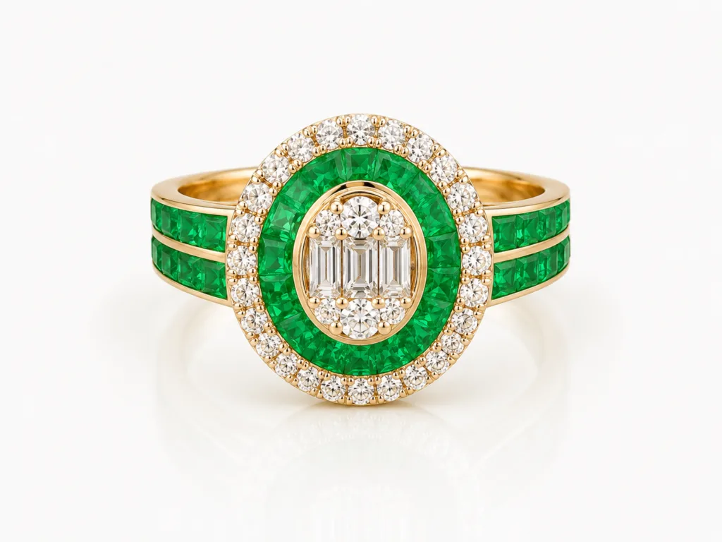 Oval Emerald and Diamond Halo Ring – 053