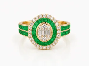 Oval Emerald and Diamond Halo Ring – 053