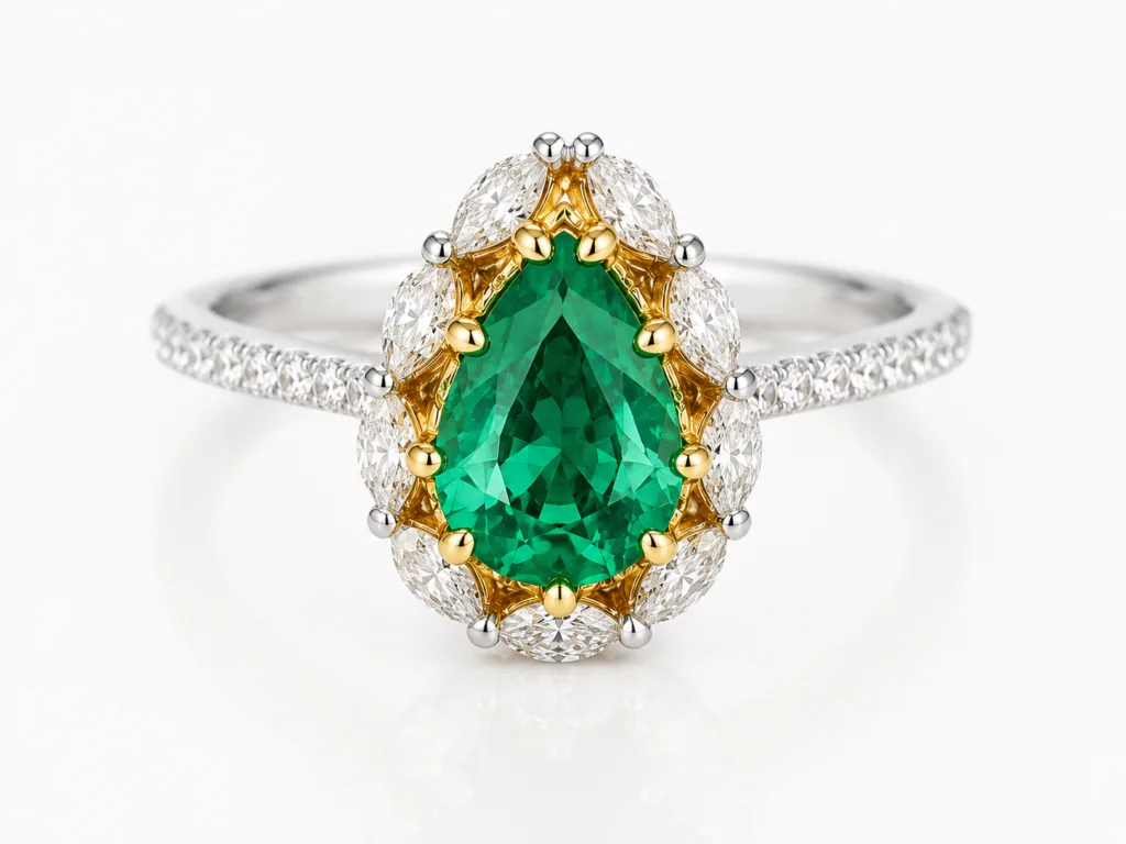 Pear-Shaped Emerald and Diamond Ring – 054