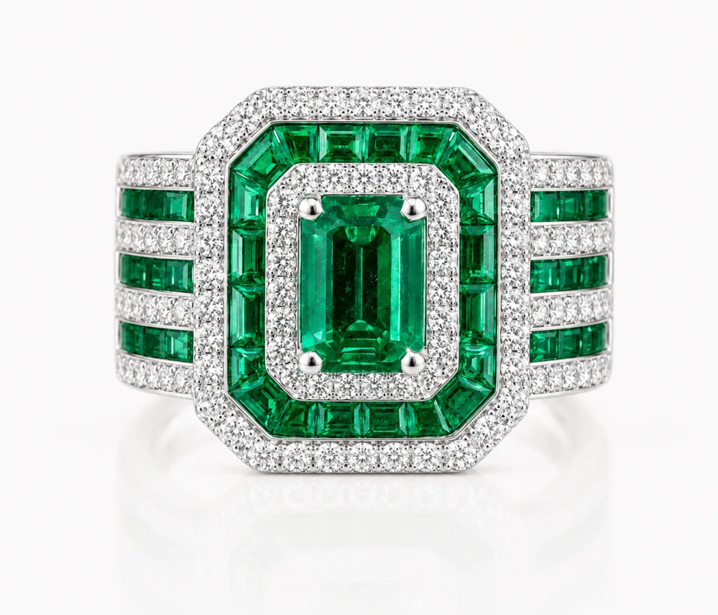Triple Baguette Emerald Band Ring- 055