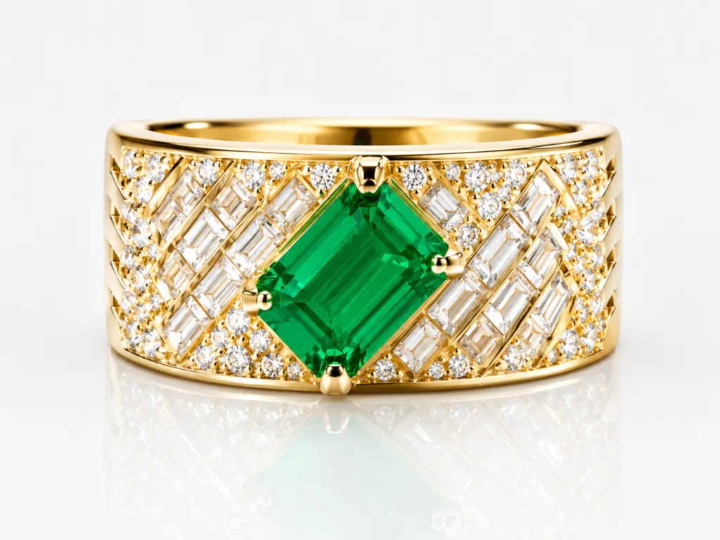 Square Emerald with Baguette Diamonds – 058