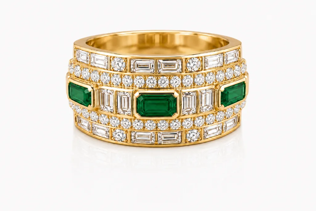 Emerald Skyline Diamond Band Ring – 061