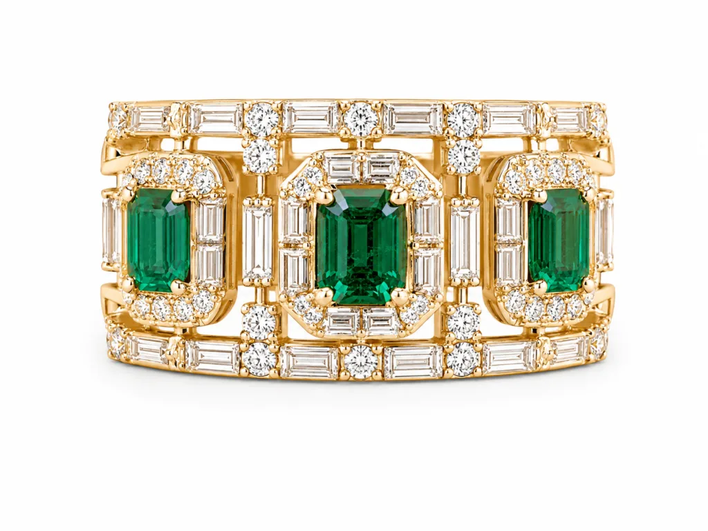 Emerald Dynasty Triple Stone Diamond Ring – 066