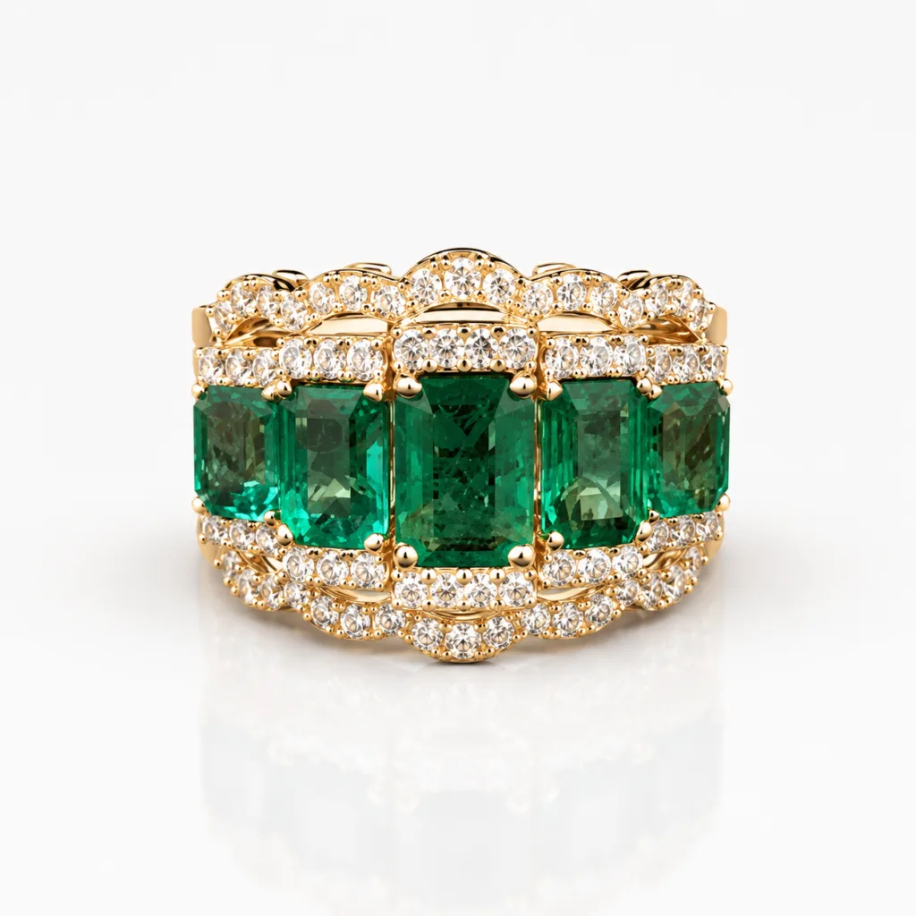 Emerald Crown Five Stone Diamond Ring – 067