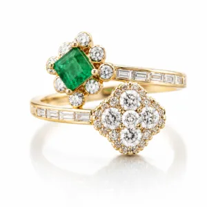 Emerald and Diamond Celestial Duo Ring – 068