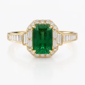Emerald Lumiere Baguette Diamond Halo Ring – 071