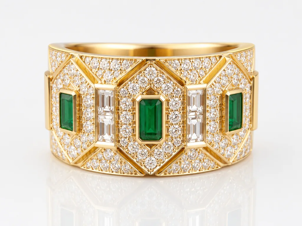 Emerald Imperial Mosaic Diamond Ring – 076