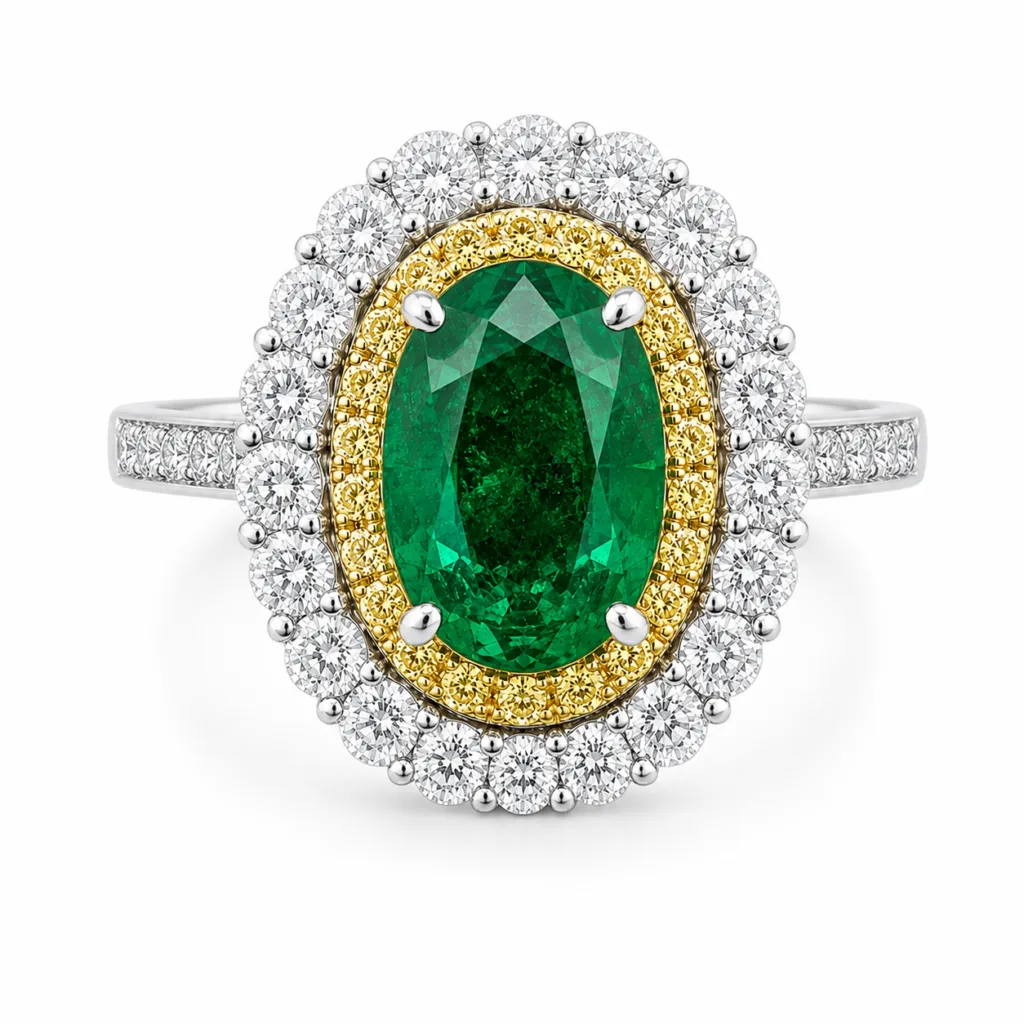 Emerald Duchess Double Halo Diamond Ring – 080