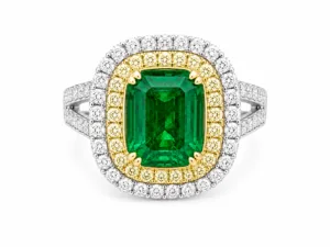 Emerald Radiance Double Halo Diamond Ring – 079
