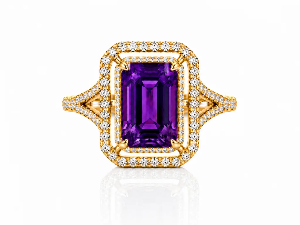 Amethyst Double Diamond Halo Ring – 083
